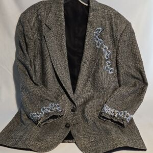 Upcycled Mens Tweed Blazer With Embroidery